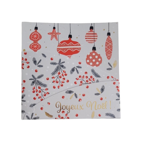 Carte De Voeux - Carte 3 Volets Farandole - Joyeux Noël Gris Rouge Doré