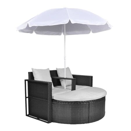 vidaXL Lit de jardin avec parasol Noir Résine tressée