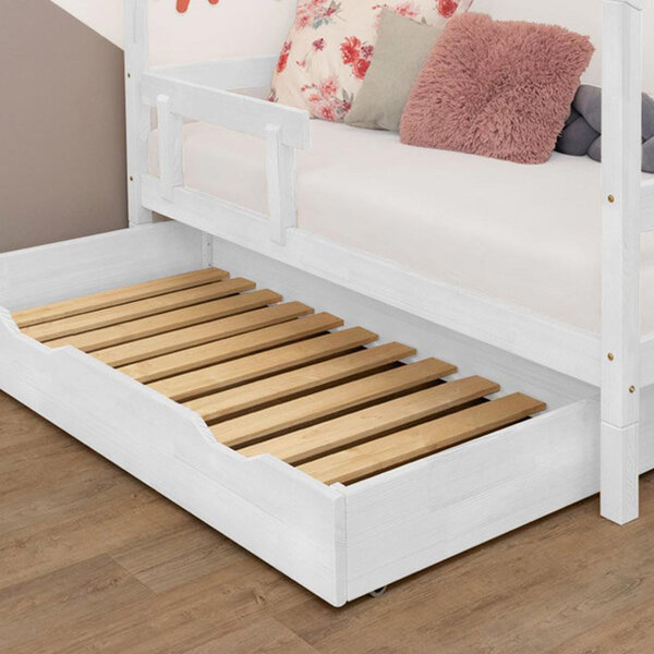 Tiroir à roulettes rangement ou lit - blanc pour lit 90 x 190 cm