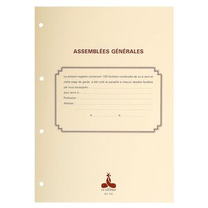 Recharge 297x210 Assemblées Générales   Conseil D'administration 100 Feuillets Foliotés 90g + Gardes - Blanc - Le Dauphin