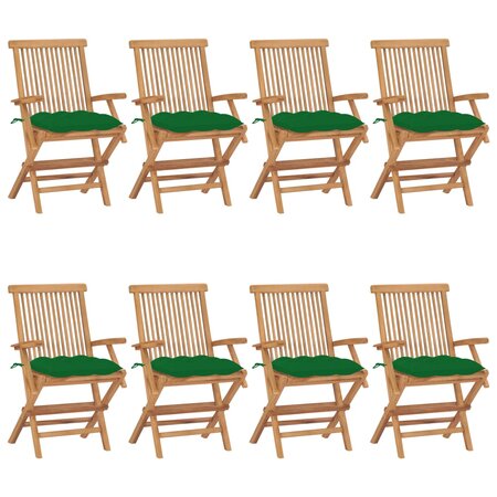 vidaXL Chaises de jardin avec coussins vert lot de 8 Bois teck massif