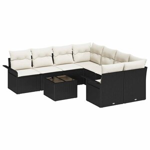 vidaXL Ensemble de canapé de jardin 9 Pièces Noir et Crème polyrotin
