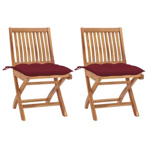 vidaXL Chaises de jardin lot de 2 coussins rouge bordeaux Teck massif