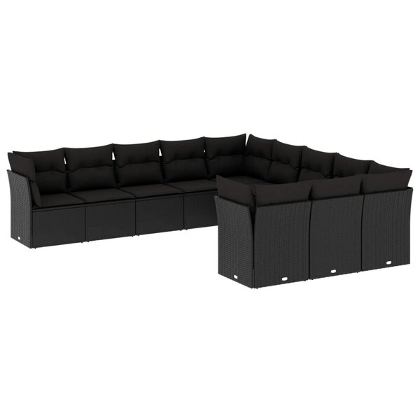 vidaXL Salon de jardin 11 Pièces avec coussins noir résine tressée