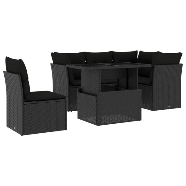 vidaXL Salon de jardin 6 Pièces avec coussins noir résine tressée