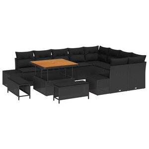 vidaXL Ensemble de canapé de jardin 12 Pièces Noir Poly rotin