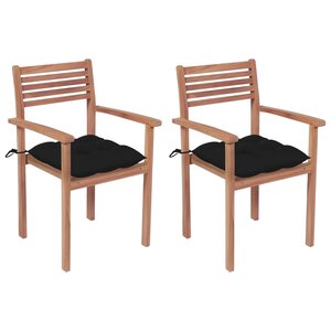 vidaXL Chaises de jardin 2 Pièces avec coussins noir Bois de teck massif