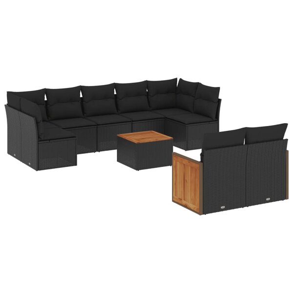 vidaXL Salon de jardin 10 Pièces avec coussins noir résine tressée
