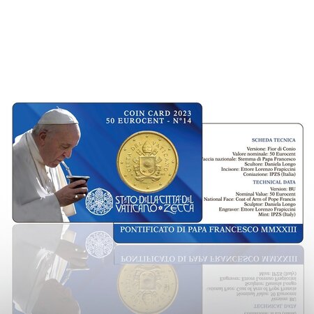 Pièce de monnaie 50 cent Vatican 2023 BU en coincard