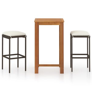 vidaXL Ensemble de bar de jardin avec coussins 3 Pièces Marron