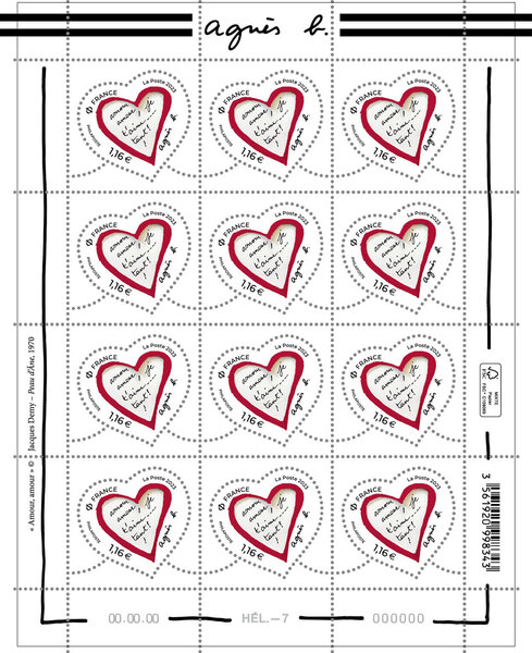 Timbre coeur - agnès b. - Lettre verte - 20g