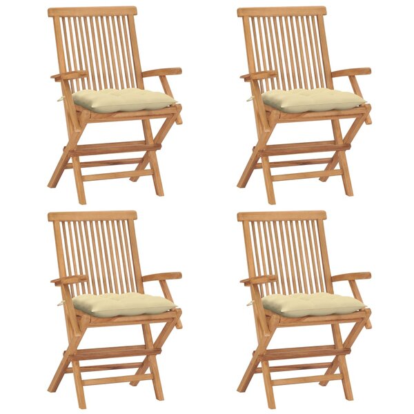 vidaXL Chaises de jardin et coussins blanc crème lot de 4 Teck massif