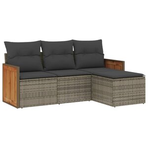 vidaXL Salon de jardin 4 Pièces avec coussins gris résine tressée