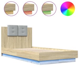vidaXL Cadre de lit tête de lit et lumières LED chêne sonoma 75x190 cm