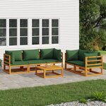 vidaXL Salon de jardin 6 Pièces avec coussins vert bois massif