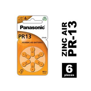 6 piles pour appareil auditif Zinc-Air PR13 PR48 0 Mercury/Hg - Orange PANASONIC