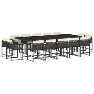 vidaXL Ensemble à manger de jardin 15 Pièces coussins noir résine tressée