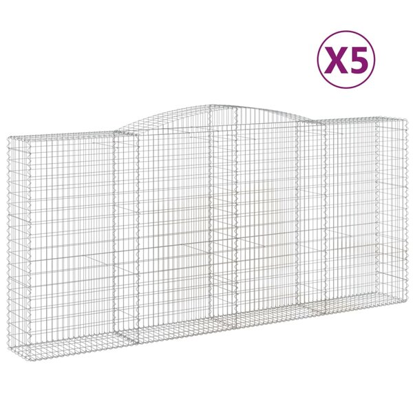 vidaXL Paniers à gabions arqués 5 Pièces 400x50x180/200 cm Fer galvanisé