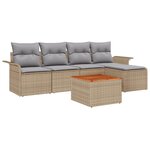 Ensemble de 6 Pièces de Canapés de Jardin avec Coussins Beige Poly Rattan Acacia