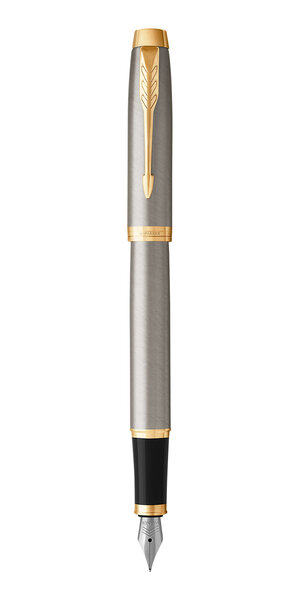PARKER IM Stylo plume  métal brossé  plume fine  encre bleue  Coffret cadeau