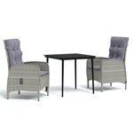 vidaXL Mobilier à dîner d'extérieur avec coussins 3 Pièces Gris et noir