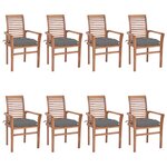 vidaXL Chaises à dîner 8 Pièces avec coussins gris Bois de teck solide