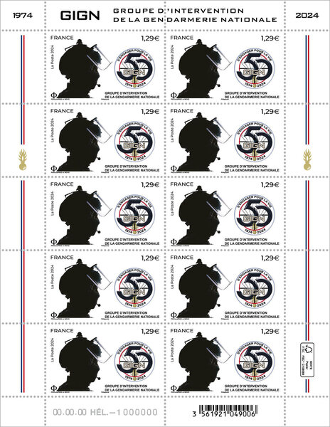Feuille de 10 timbres - 50 ans du GIGN - Lettre verte