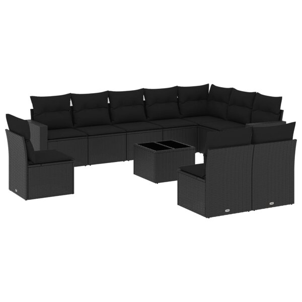vidaXL Salon de jardin 11 Pièces avec coussins noir résine tressée