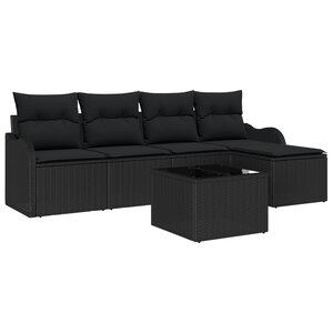 Canapé de jardin 6 pièces avec coussins beige poly rattan