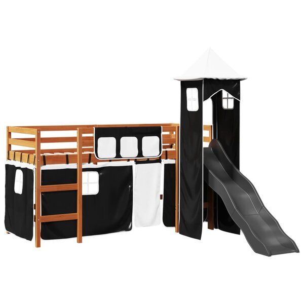 vidaXL Lit mezzanine enfants et tour blanc/noir 90x200 cm pin massif