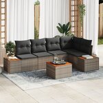 vidaXL Ensemble de canapés de jardin de 6 pièces avec coussins Gris Poly Rattan Acacia