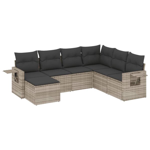 vidaXL Salon de jardin avec coussins 7 Pièces gris clair résine tressée