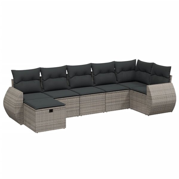 vidaXL Salon de jardin avec coussins 7 Pièces gris résine tressée