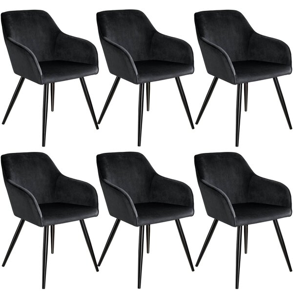 Lot de 6 chaises pieds noir siège de salon cuisine salle à manger design élégant velours noir 08_0000021
