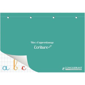 Bloc encollé d'apprentissage pour l'écriture  double ligne 3 mm  160 pages  format à l'italienne 29 7 x 21 cm  90 g CONQUERANT