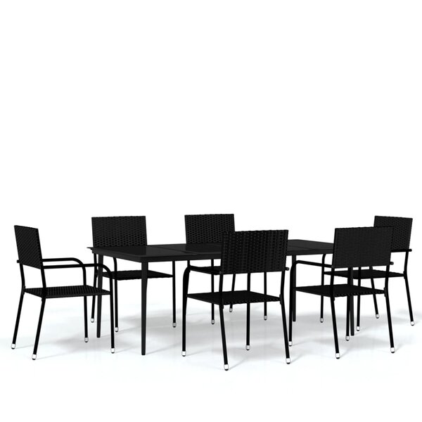 vidaXL Ensemble à manger de jardin 7 Pièces Noir