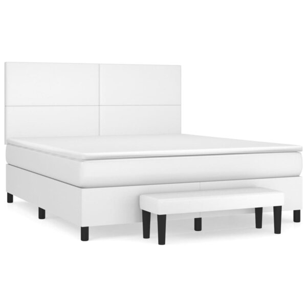 vidaXL Sommier à lattes de lit avec matelas Blanc 160x200cm Similicuir