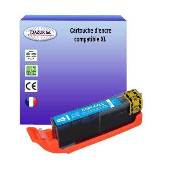 Cartouche compatible avec Canon Pixma TS6300, TS6350, TS6351, TS705, TS8100, TS8150 remplace  Canon CLI581 XL Cyan - T3AZUR