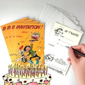 Lot 5 cartes invitation anniversaire gaston lagaffe +5 enveloppes blanches9x14cm