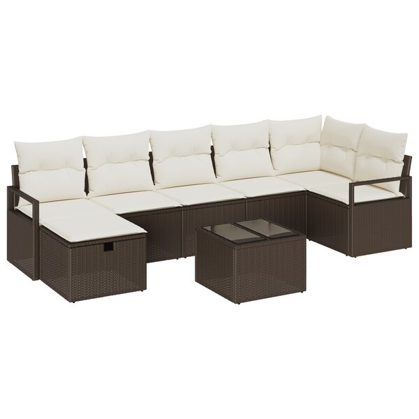 Ensemble de Canapé de Jardin 8 Pièces avec Coussins Marron en Rattan Poly