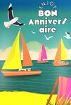 Carte FLUO Bon ANNIVERSAIRE Enjoy avec Enveloppe 12x17,5cm Bateaux Voiliers