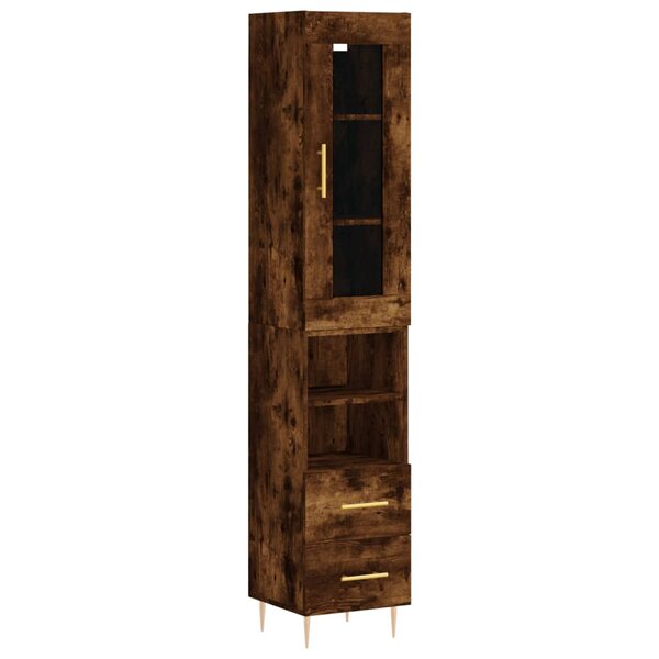 vidaXL Buffet haut Chêne fumé 34 5x34x180 cm Bois d'ingénierie