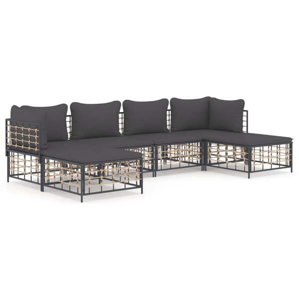 vidaXL Salon de jardin 6 Pièces avec coussins anthracite résine tressée