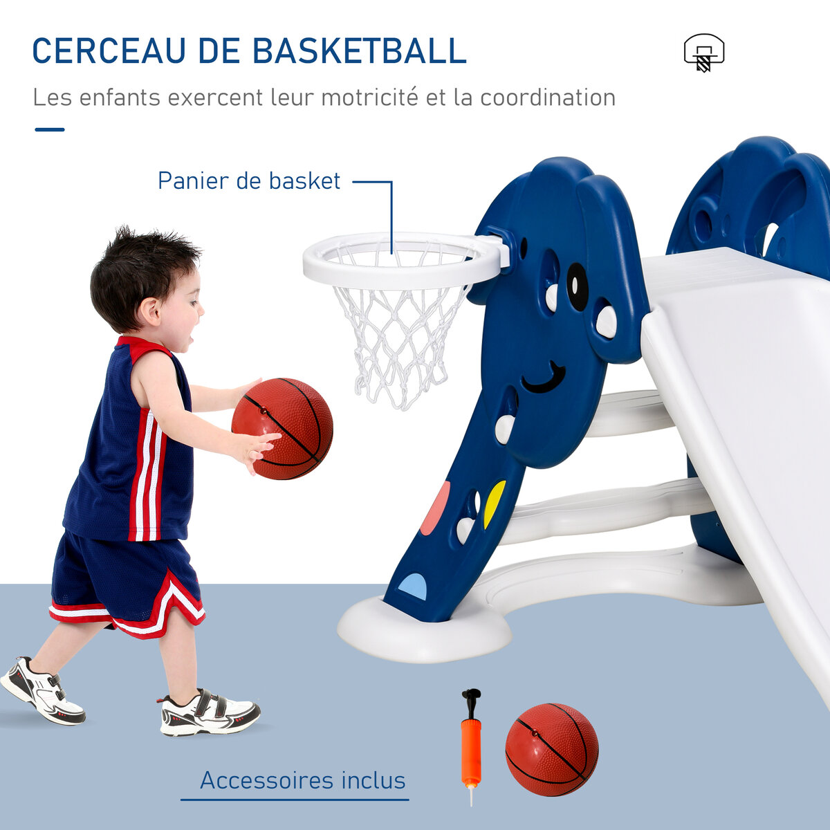 HOMCOM Toboggan enfant avec panier de basket-ball pliable 18 mois