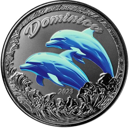 Pièce de monnaie en Argent 2 Dollars g 31.1 (1 oz) Millésime 2023 Eastern Caribbean 8 DOMINICA DOLPHIN EC8