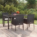 vidaXL Chaises de jardin lot de 4 avec coussins Résine tressée Noir