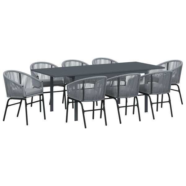 Ensemble de salle à manger de jardin de 10 pièces avec coussins Gris Poly Rattan