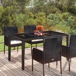 vidaXL Table de jardin dessus en verre Noir 150x90x75cm Résine tressée