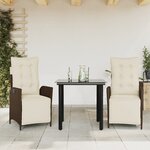 vidaXL Ensemble à manger de jardin 3 Pièces et coussins marron poly rotin