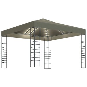vidaXL Chapiteau avec guirlande lumineuse à LED 3x3 m Taupe